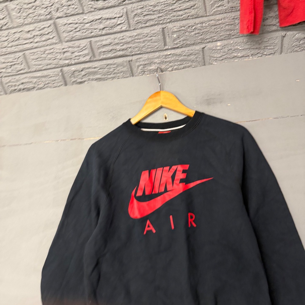 Nike Air Mens Crewneck Sweatshirt Black Red Logo‎ Pullover Raglan Sleeve